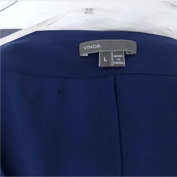 Vince Blue Asymmetrical Silk V-Neck Dress - Picture 7 of 8